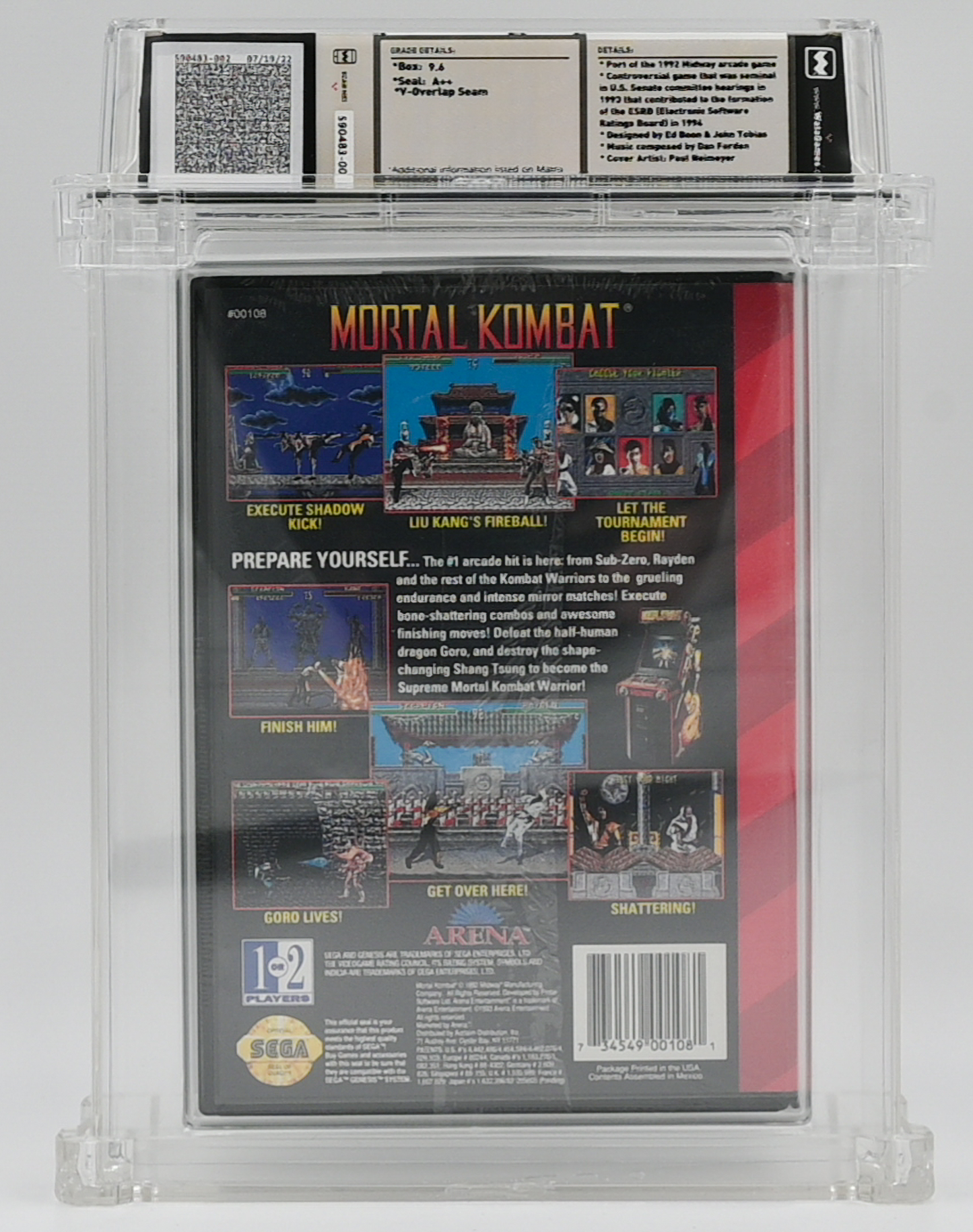 Mortal Kombat SEGA GENESIS 9.6 A++ - NEBRASKA COLLECTION
