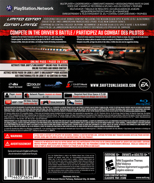 Need for Speed Shift 2: Unleashed - Limited Edition (Canadian) - PS3