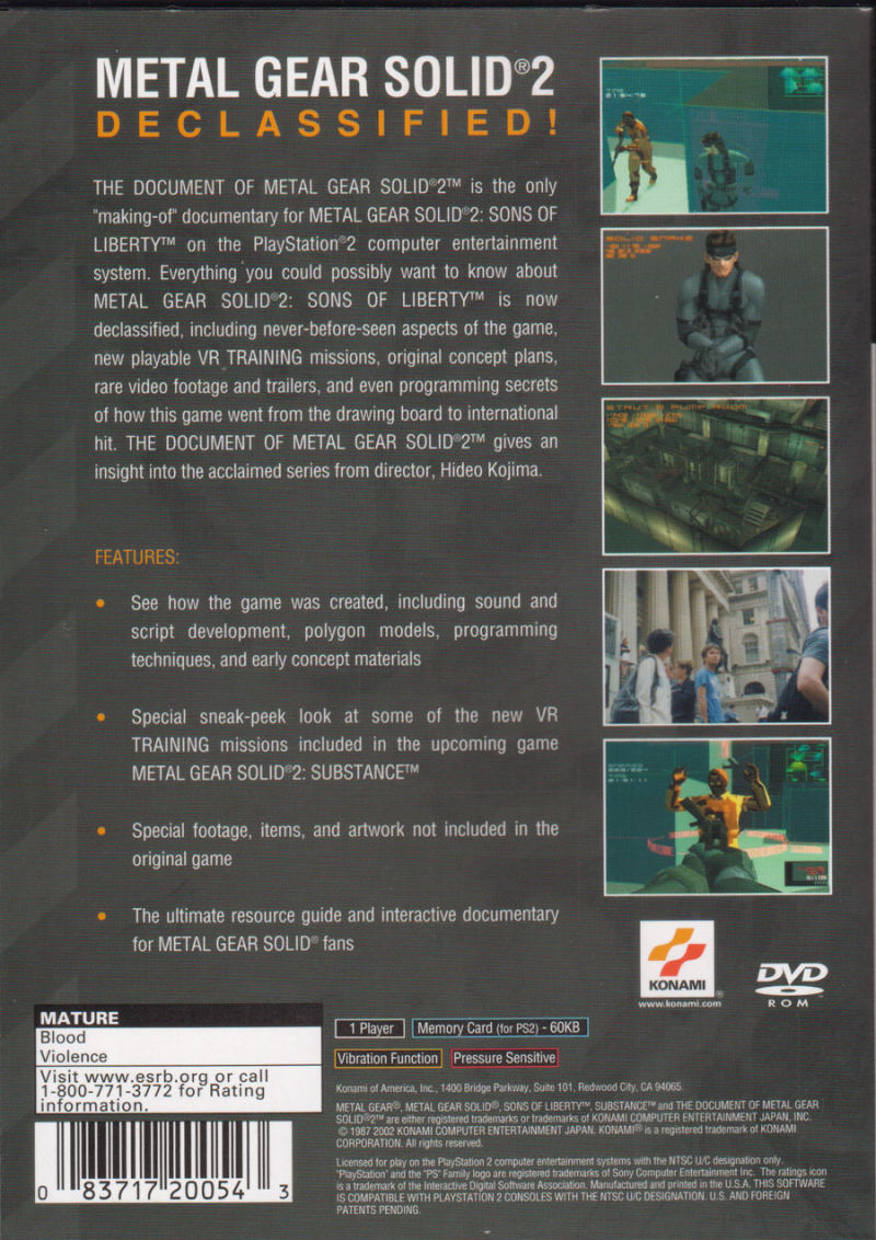 Document of Metal Gear Solid 2 Used PS2 Games For Sale – Dial Up Games
