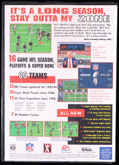 Madden NFL '94 SEGA GENESIS 9.8 A+ - NEBRASKA COLLECTION