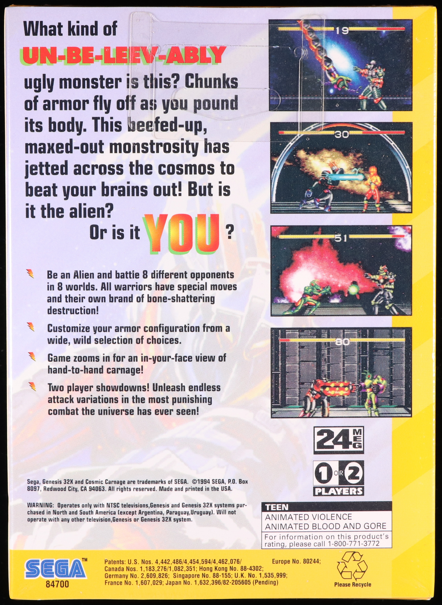Cosmic Carnage SEGA 32X 9.6 A+ - NEBRASKA COLLECTION