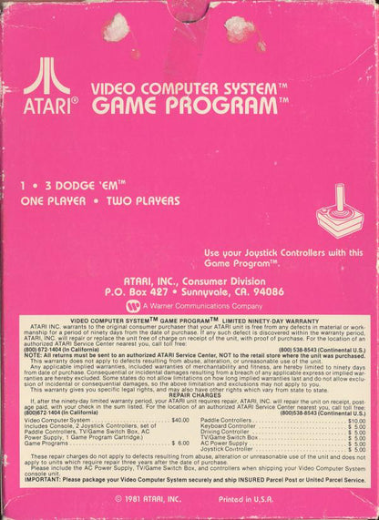 Dodge 'Em (Text Label) - Atari 2600
