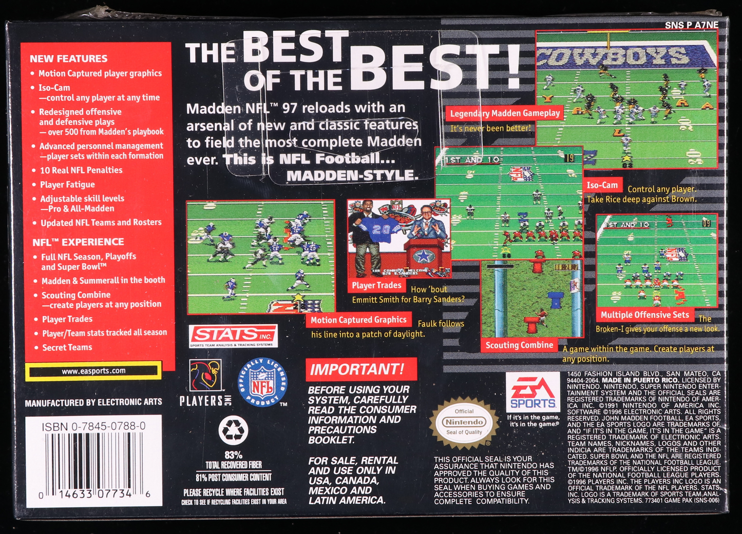 Madden NFL 97 SNES 9.6 A+ - NEBRASKA COLLECTION