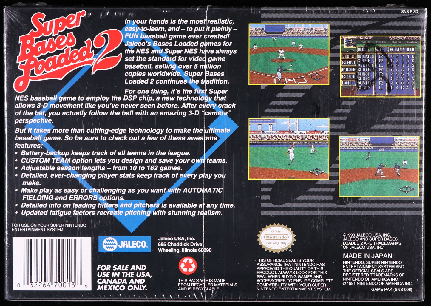 Super Bases Loaded 2 SNES 9.6 A - NEBRASKA COLLECTION