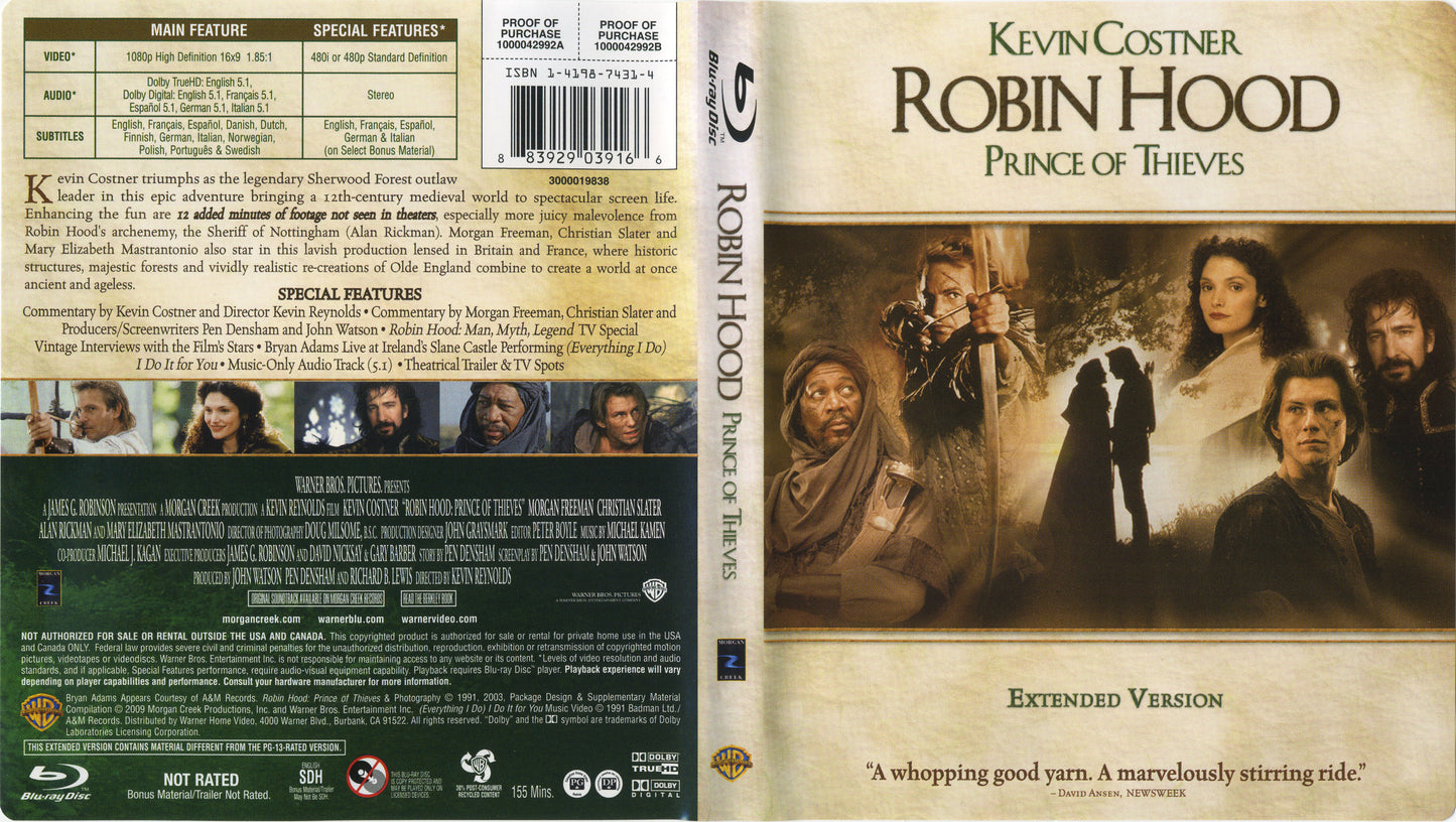 Robin Hood: Prince Of Thieves - Blu-ray Action/Adventure 1991 NR