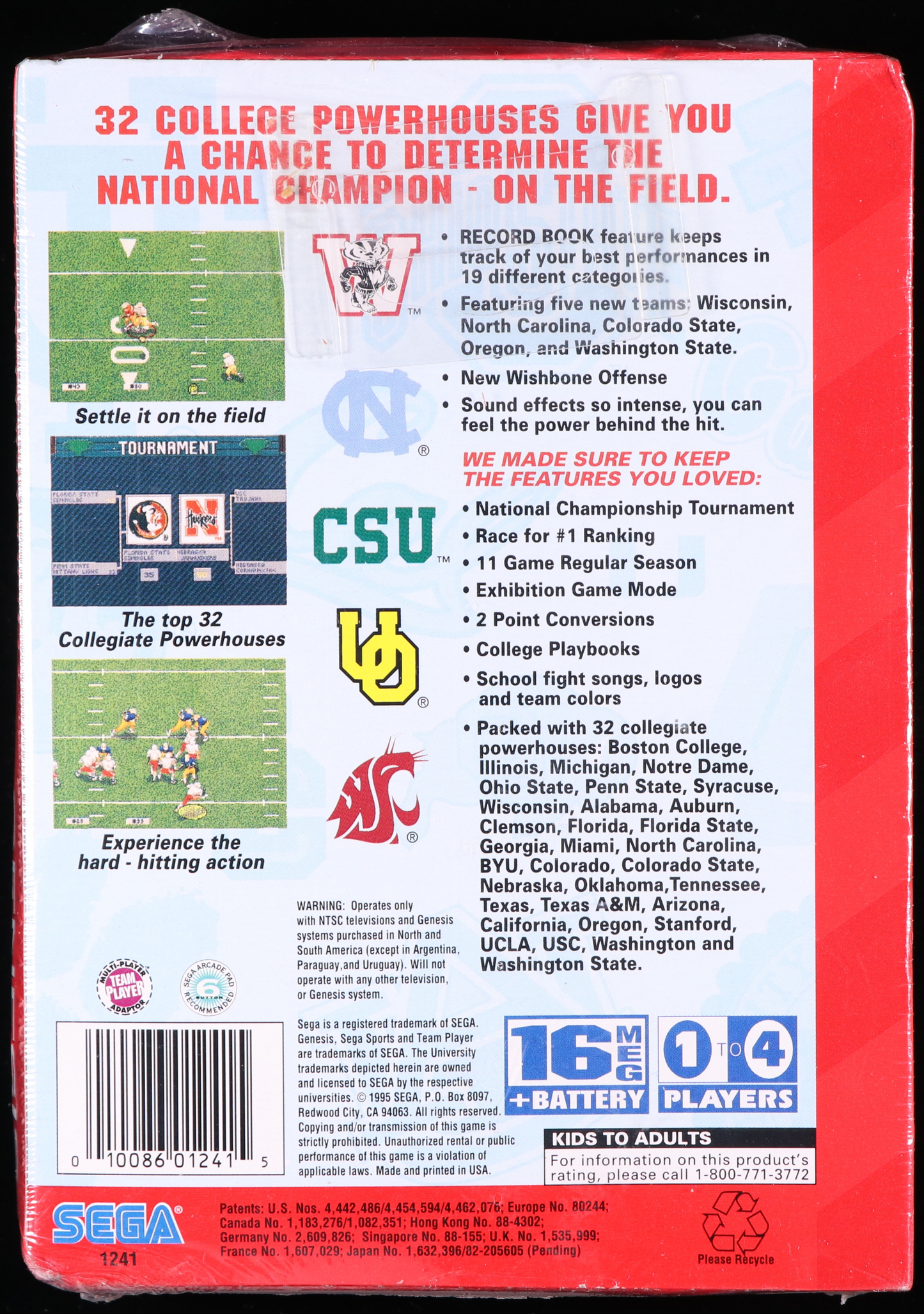 College Football's National Championship II SEGA GENESIS 7.5 A+ - NEBRASKA COLLECTION