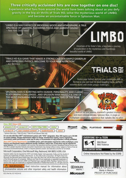 Limbo, Trials HD, and Splosion Man - Xbox 360