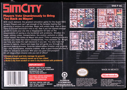 SimCity SNES 9.8 A+ - NEBRASKA COLLECTION