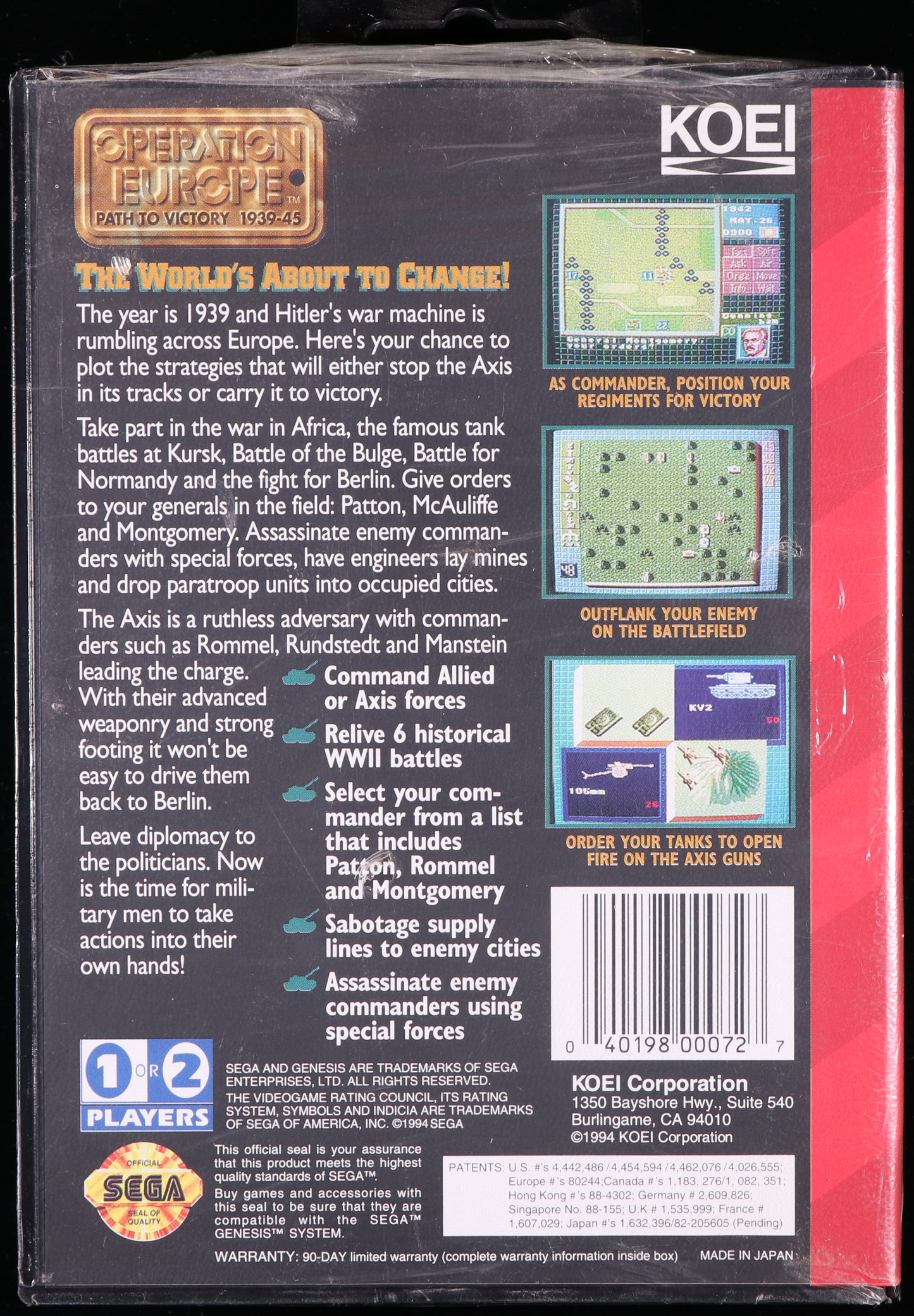 Operation Europe: Path to Victory SEGA GENESIS 8.5 B+ - NEBRASKA COLLECTION