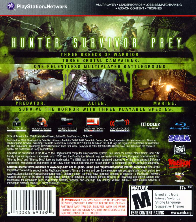 Aliens vs Predator Facehugger Edition PlayStation 3 New Aliens vs Predator Facehugger Edition PlayStation 3 New