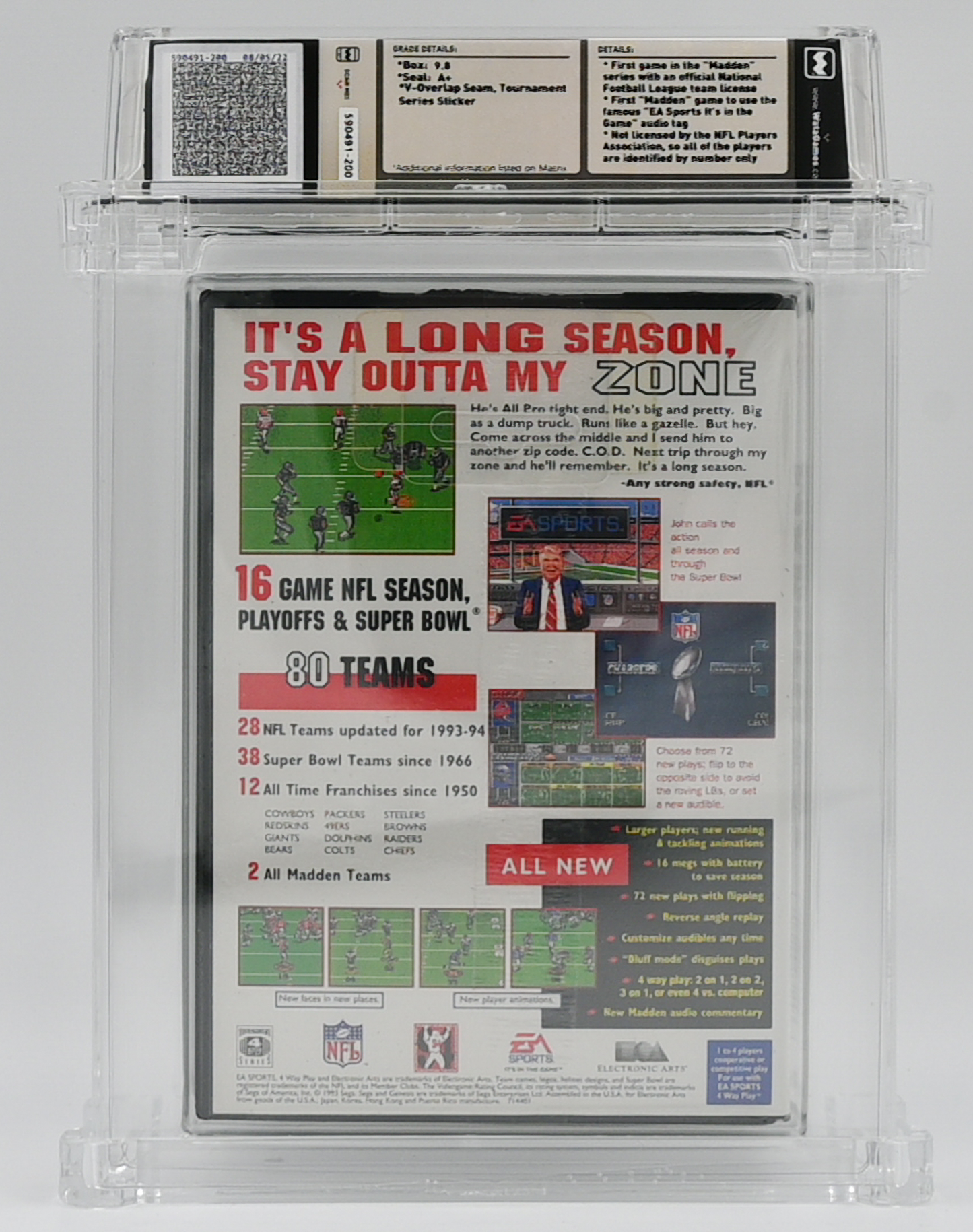 Madden NFL '94 SEGA GENESIS 9.8 A+ - NEBRASKA COLLECTION
