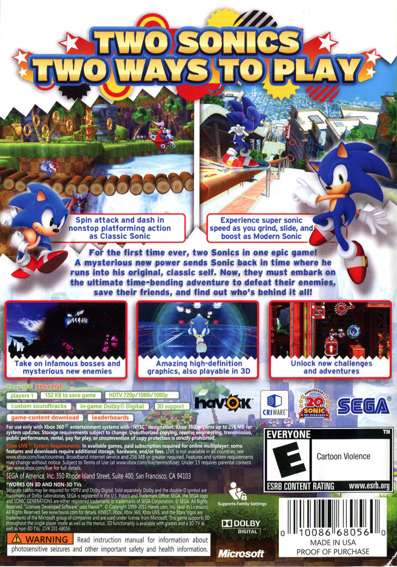 Sonic: Generations - Xbox 360