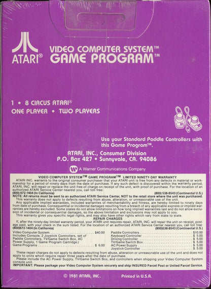 Circus Atari (Text Label) - Atari 2600