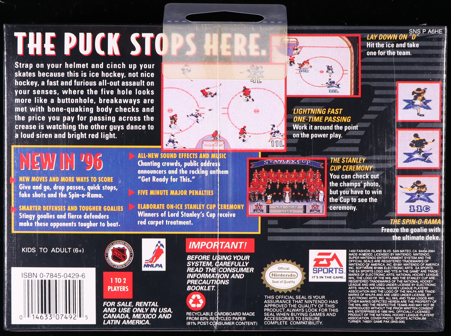NHL 96 SNES 9.6 A+ - NEBRASKA COLLECTION