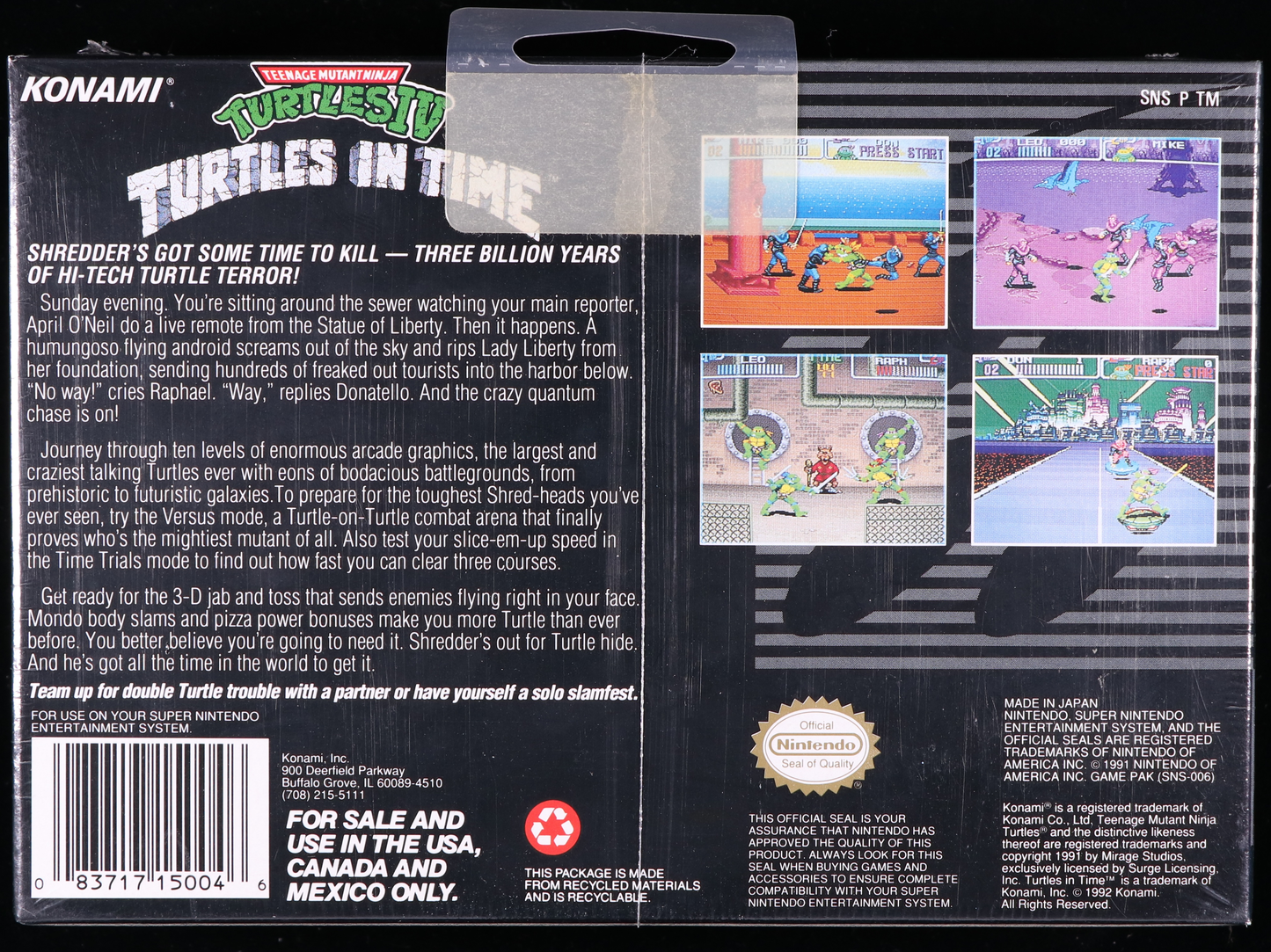 Teenage Mutant Ninja Turtles IV: Turtles in Time SNES 9.8 A+ - NEBRASKA COLLECTION