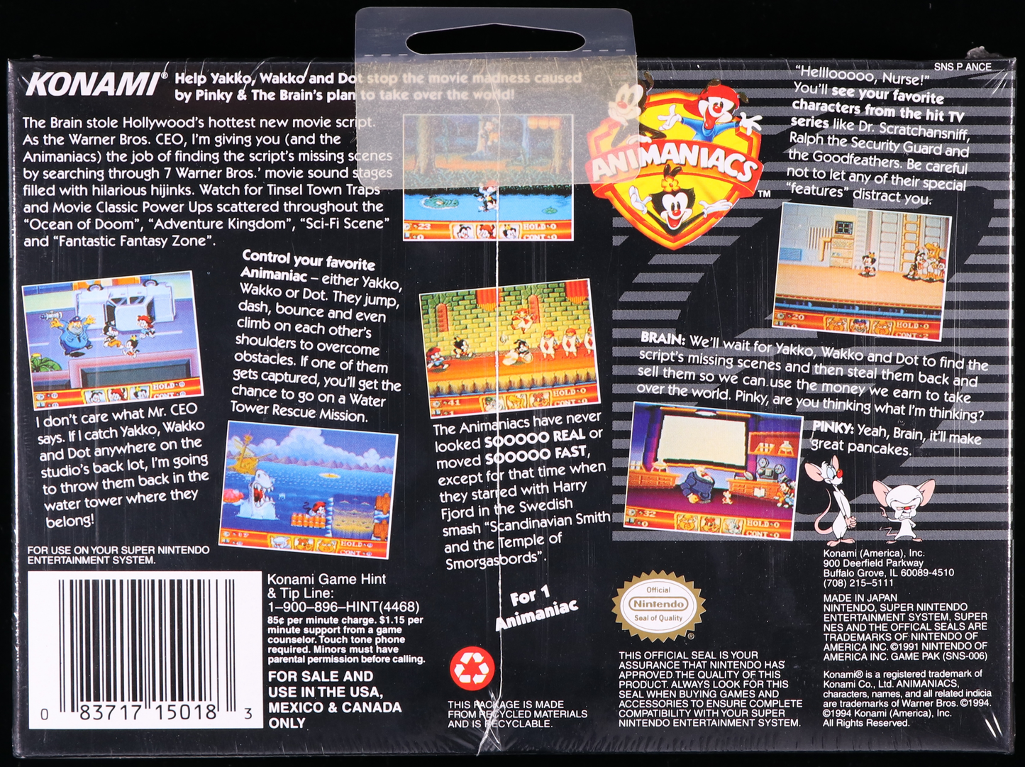 Animaniacs SNES 9.6 A+ - NEBRASKA COLLECTION
