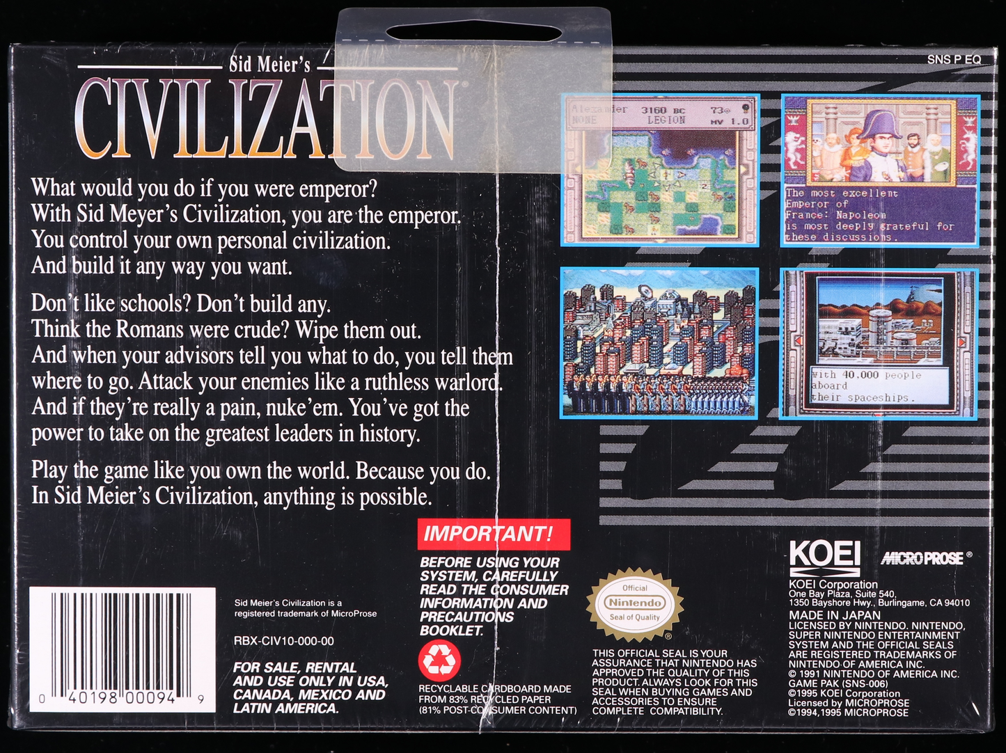 Sid Meier's Civilization SNES 9.2 A+ - NEBRASKA COLLECTION