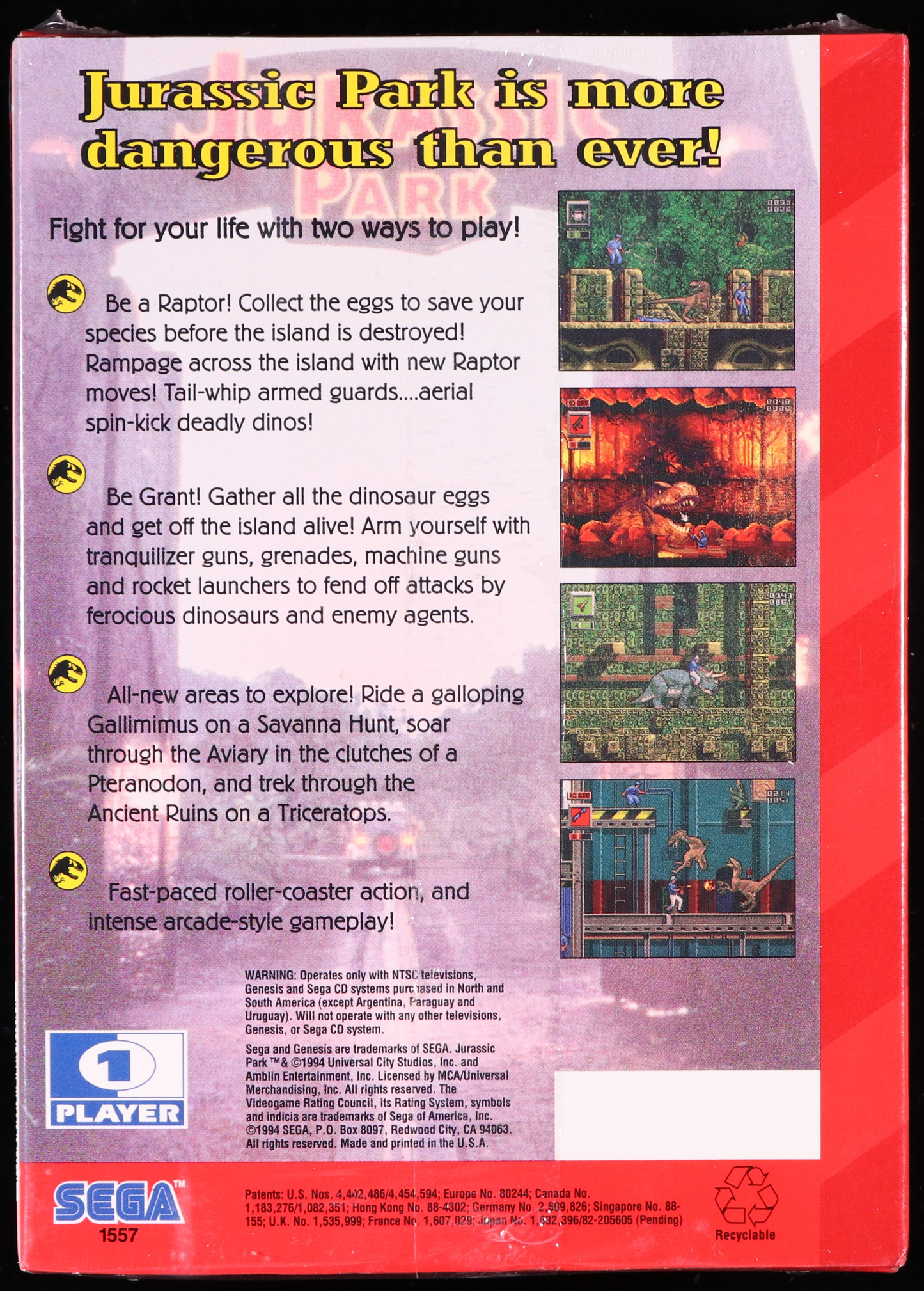 Jurassic Park Rampage Edition SEGA GENESIS 8.5 A - NEBRASKA COLLECTION