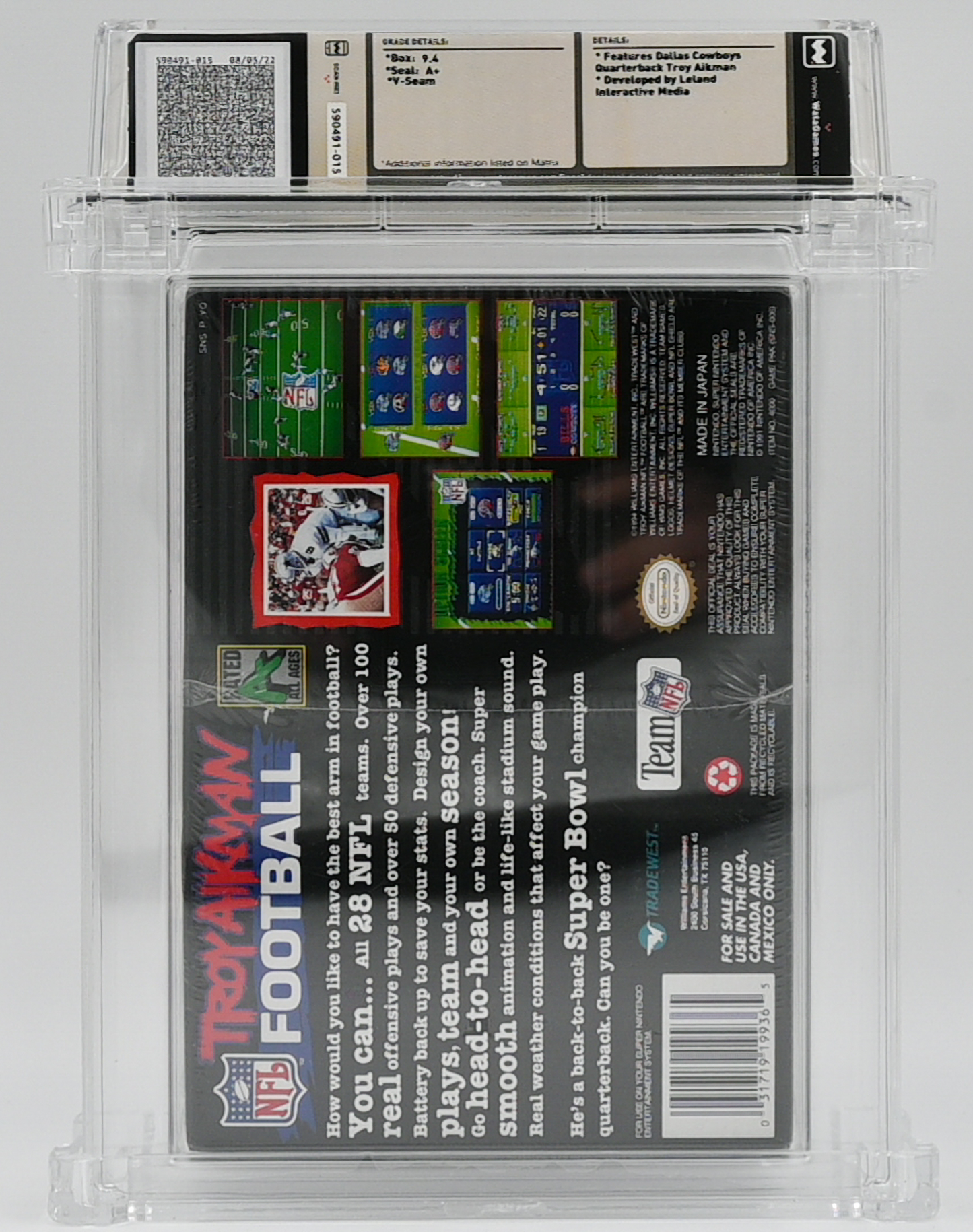 Troy Aikman NFL Football SNES 9.4 A+ - NEBRASKA COLLECTION
