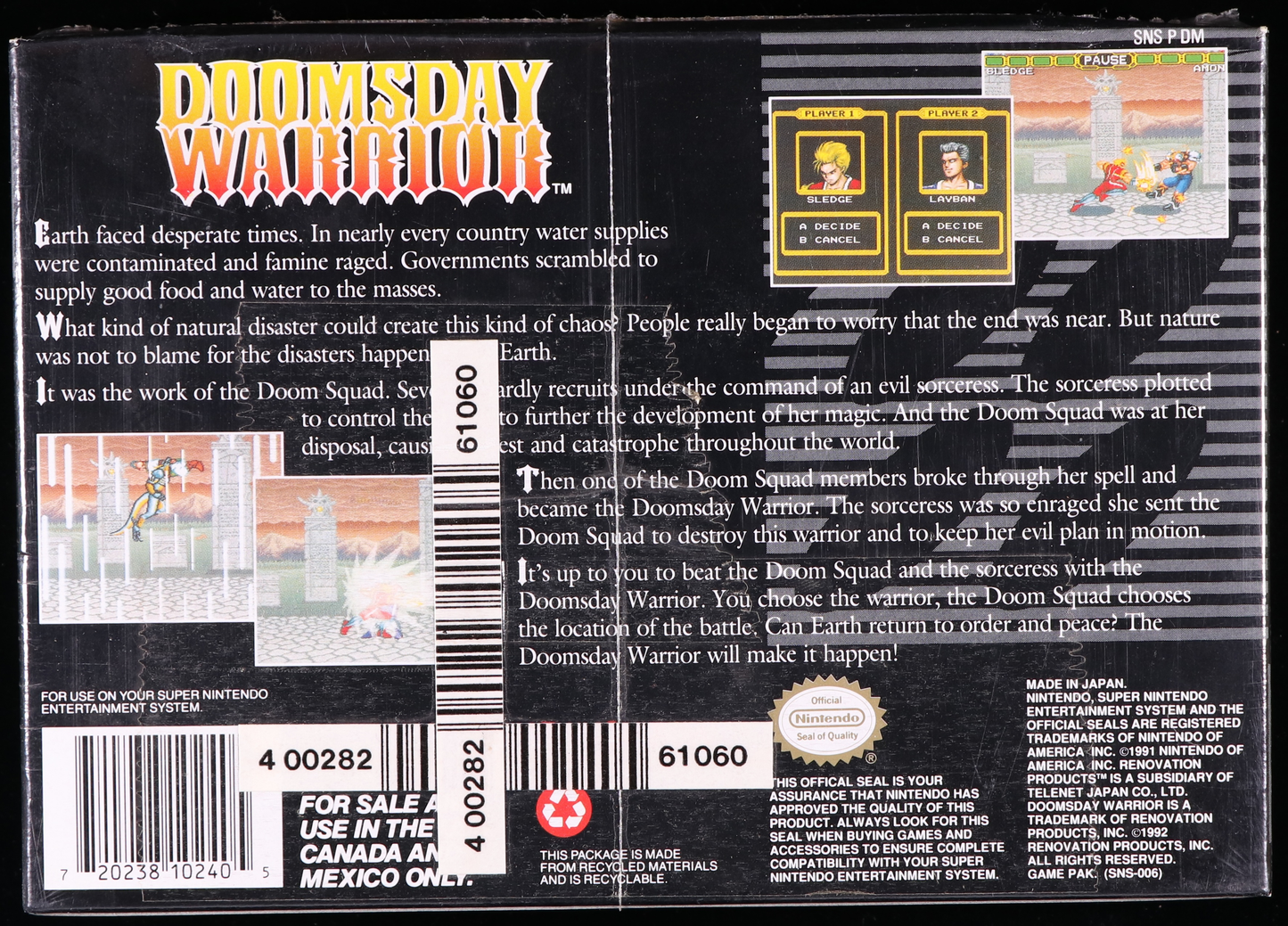 Doomsday Warrior SNES 8.5 A - NEBRASKA COLLECTION