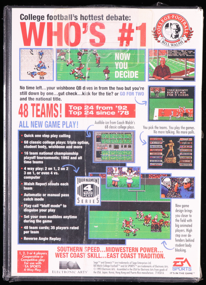 Bill Walsh College Football SEGA GENESIS 9.4 A - NEBRASKA COLLECTION