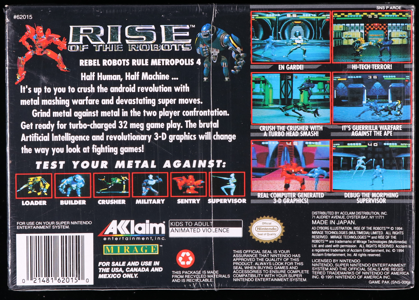 Rise of the Robots SNES 5.0 B+ - NEBRASKA COLLECTION