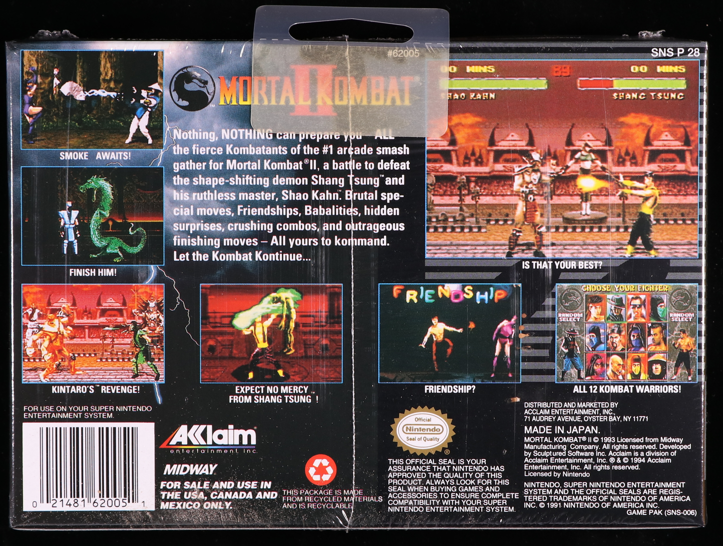 Mortal Kombat II SNES 9.8 A++ - NEBRASKA COLLECTION