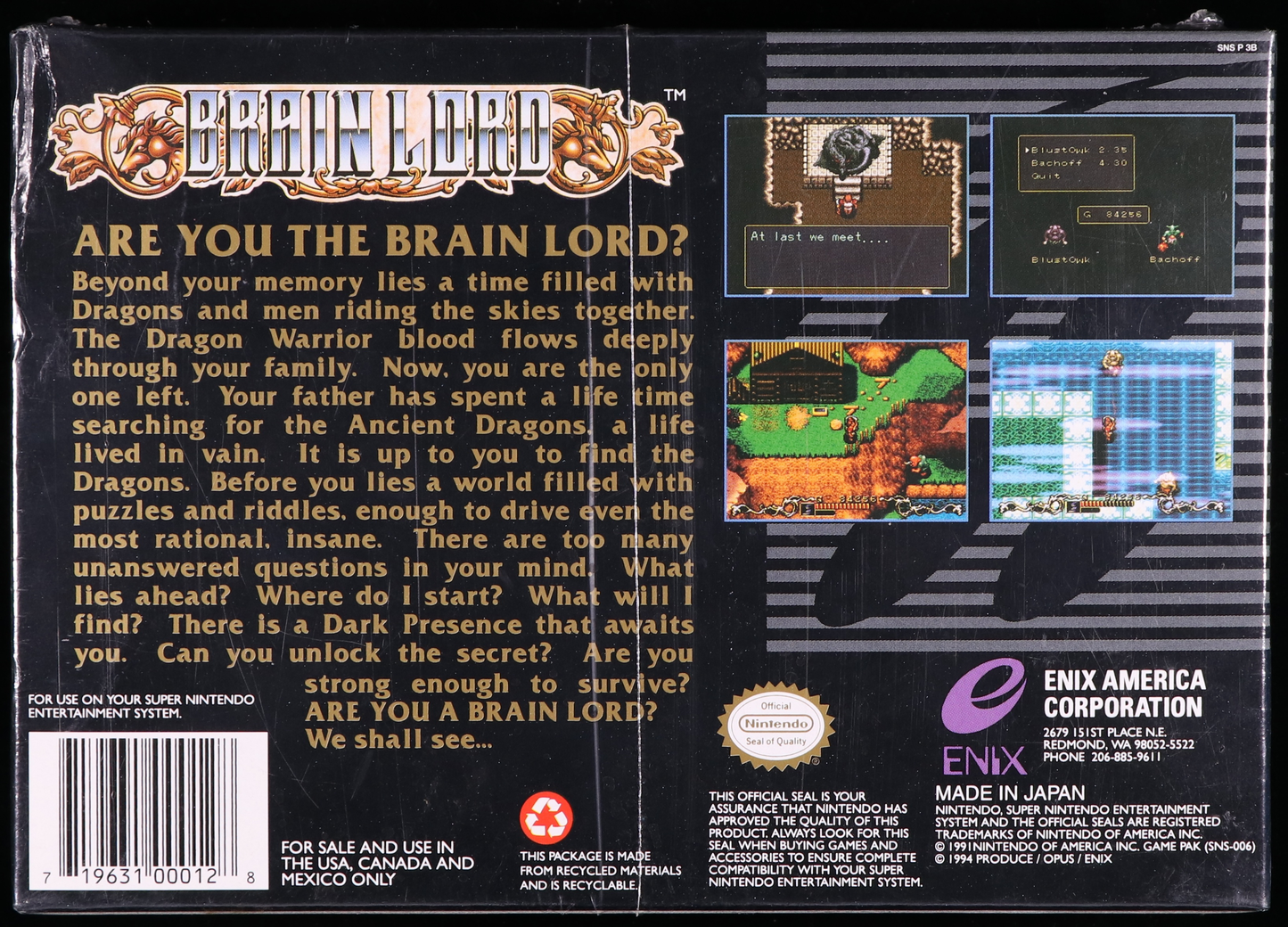 Brain Lord SNES 8.0 A+ - NEBRASKA COLLECTION