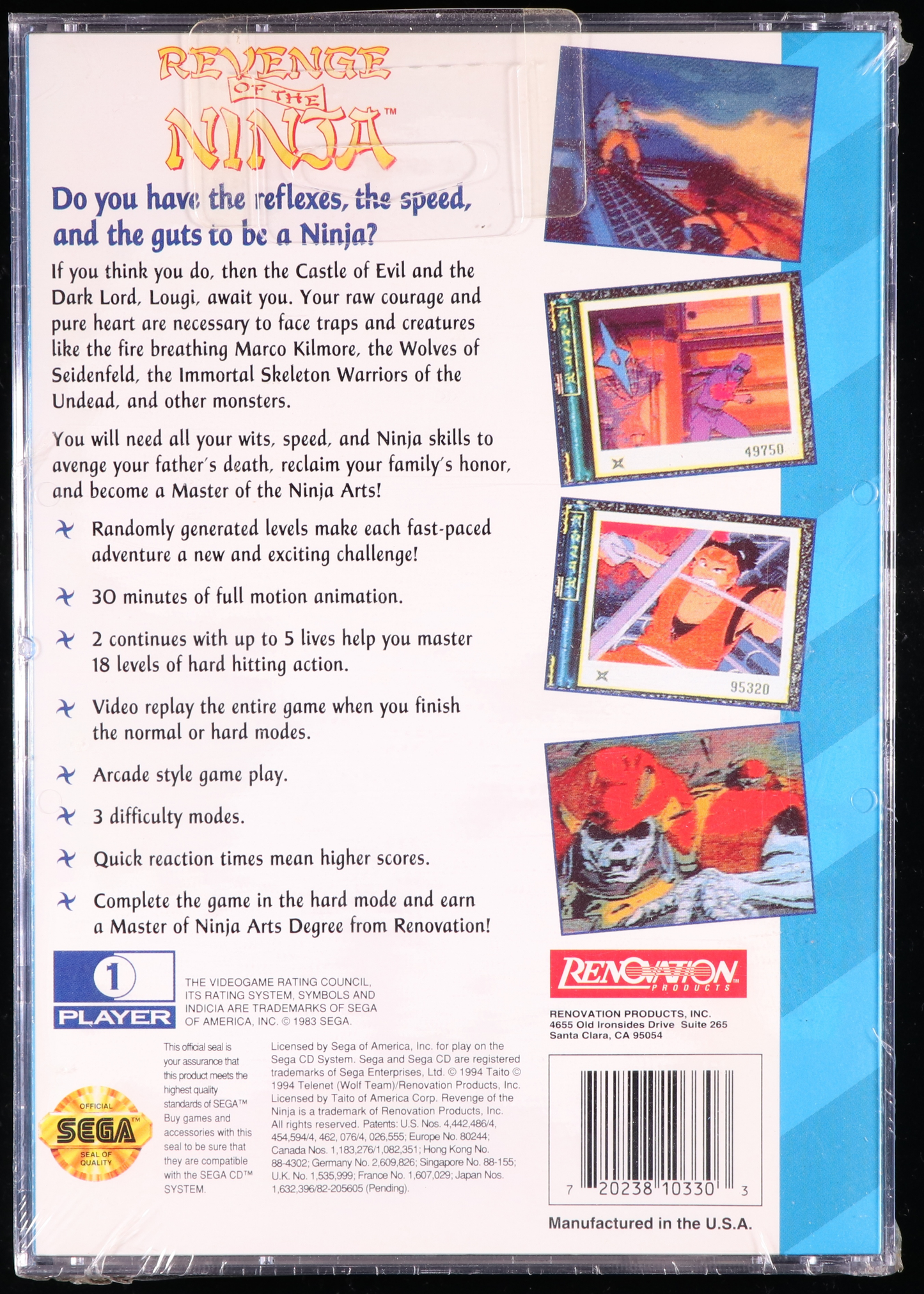 Revenge of the Ninja SEGA CD 9.8 A+ - NEBRASKA COLLECTION