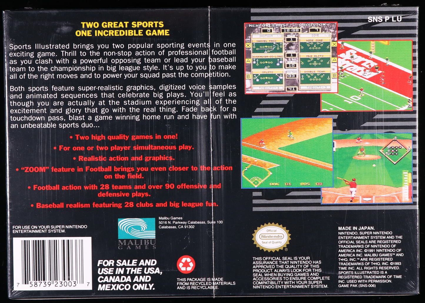 Sports Illustrated: Championship Football & Baseball SNES 9.8 A+ - NEBRASKA COLLECTION
