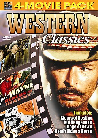 Western Classics: 4 Movie Pack: Riders Of Destiny / Kid Vegenance / Rage At Dawn / Death Rides A Horse - DVD