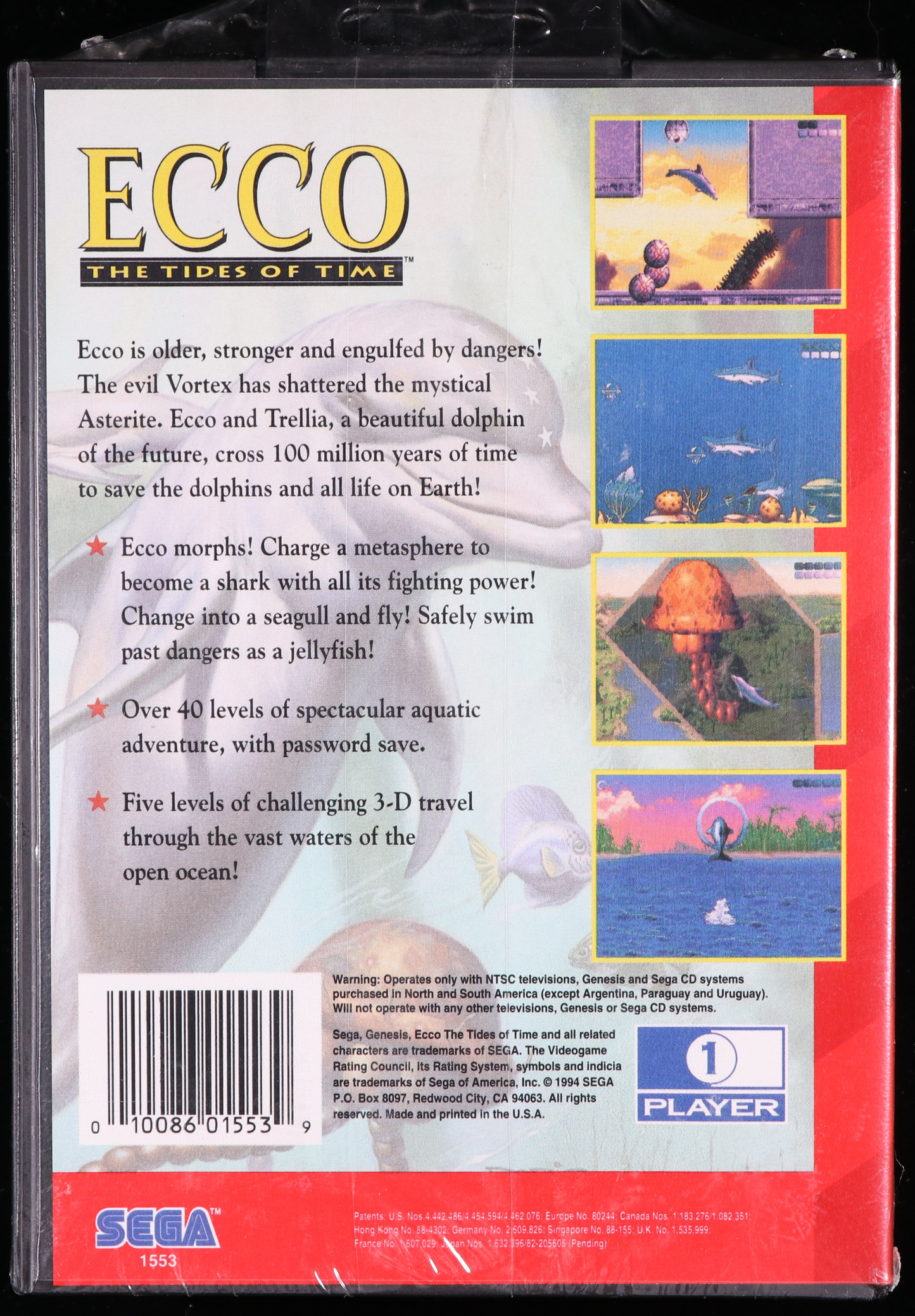 Ecco: The Tides of Time SEGA GENESIS 9.6 A+ - NEBRASKA COLLECTION