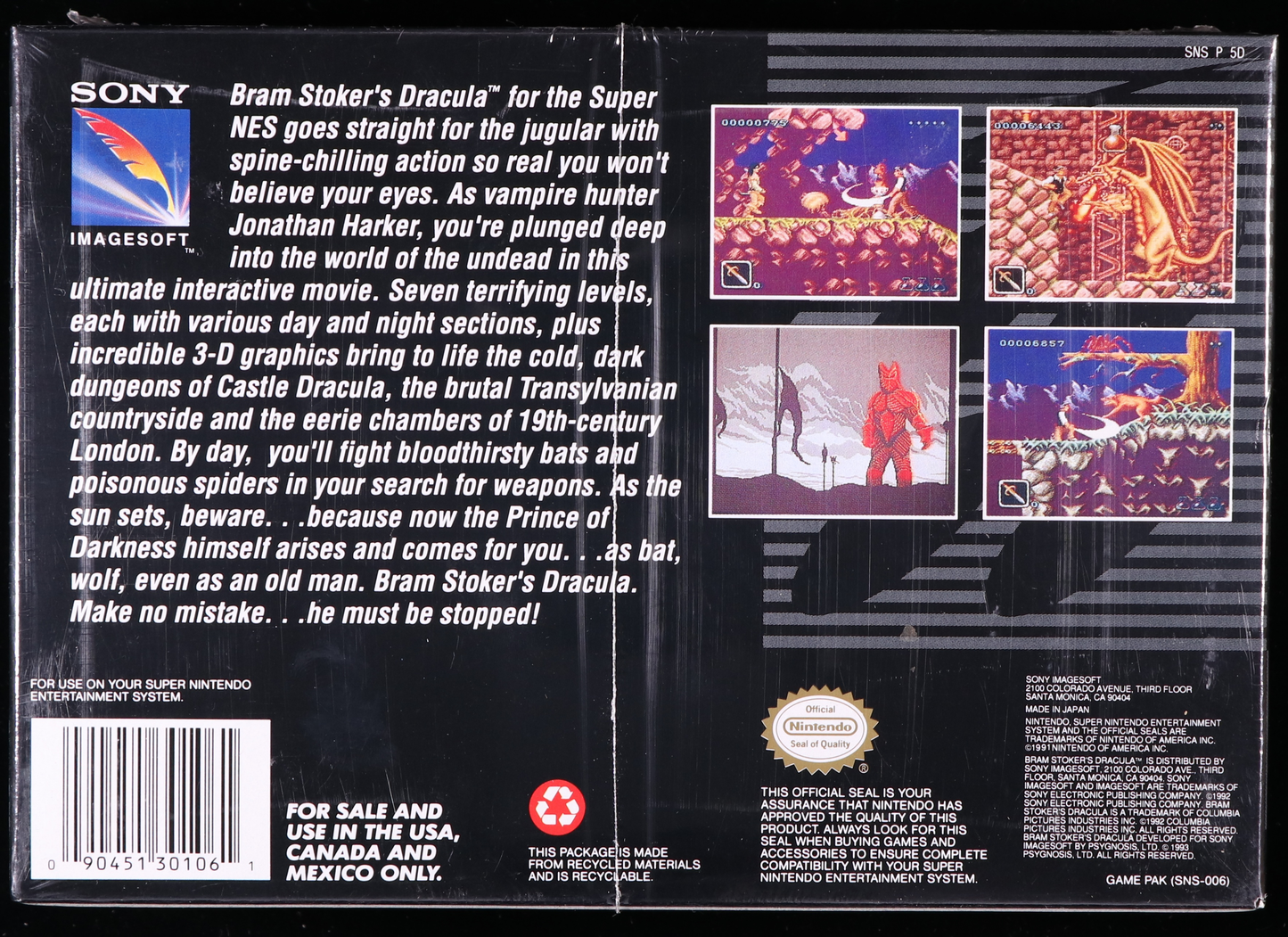Bram Stoker's Dracula SNES 9.4 A+ - NEBRASKA COLLECTION