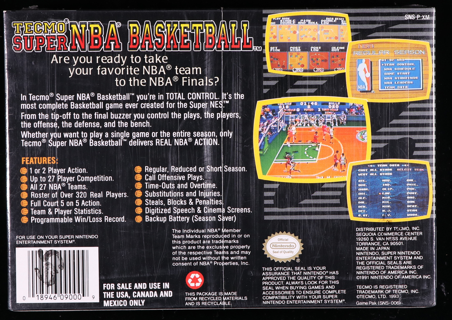 Tecmo Super NBA Basketball SNES 9.6. A - NEBRASKA COLLECTION