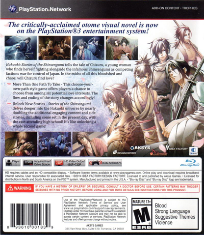 Hakuoki: Stories of the Shinsengumi - PS3