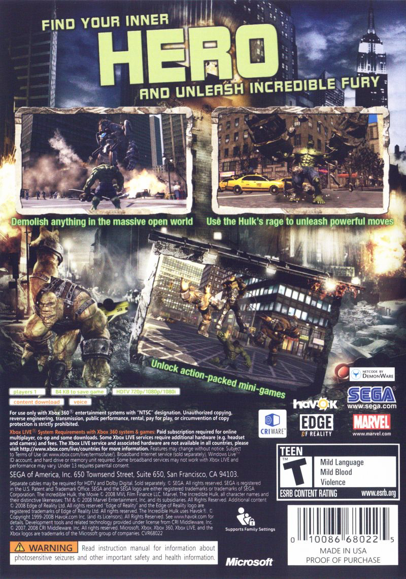 Incredible Hulk, The - Xbox 360
