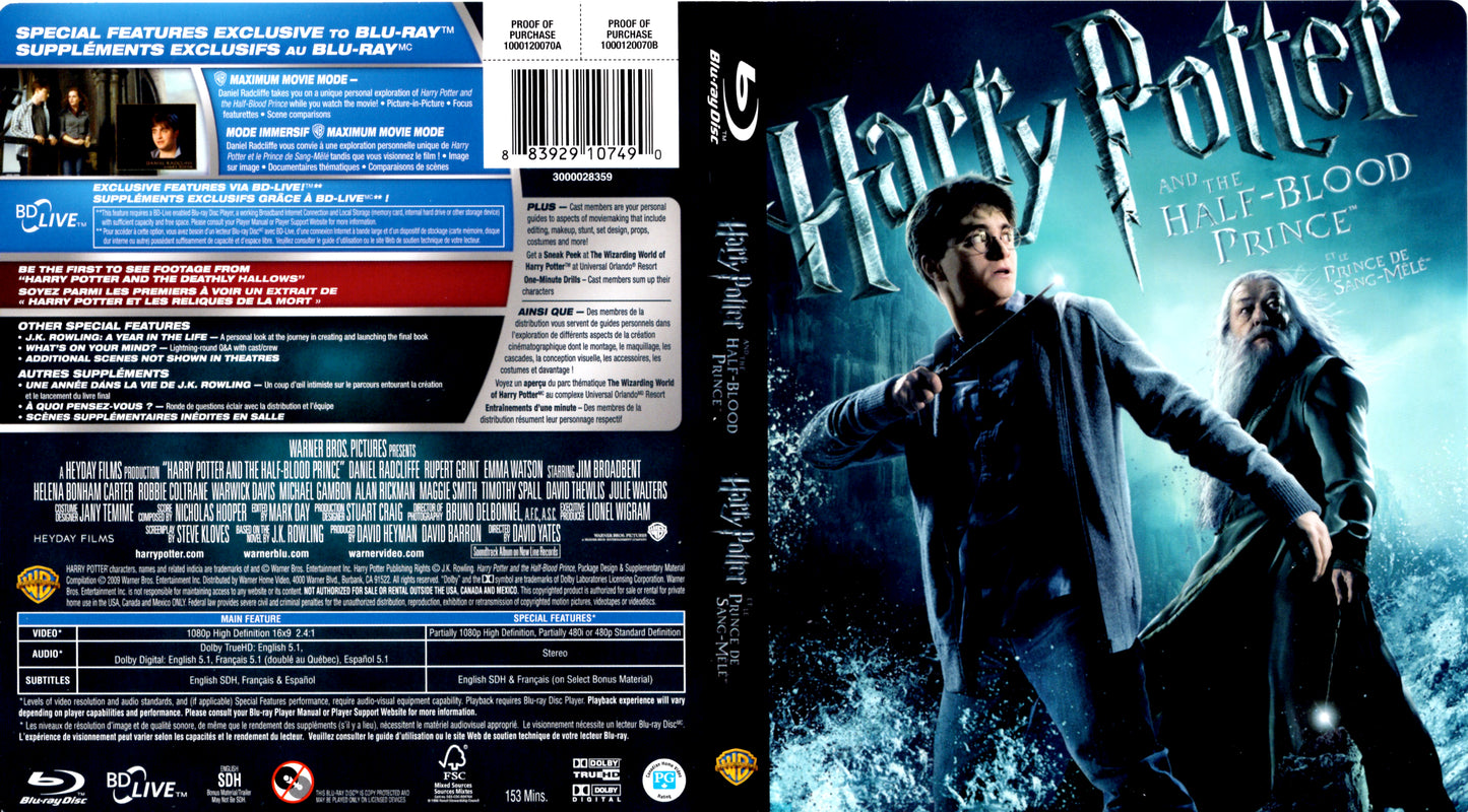 Harry Potter And The Half-Blood Prince - Blu-ray Fantasy 2009 PG
