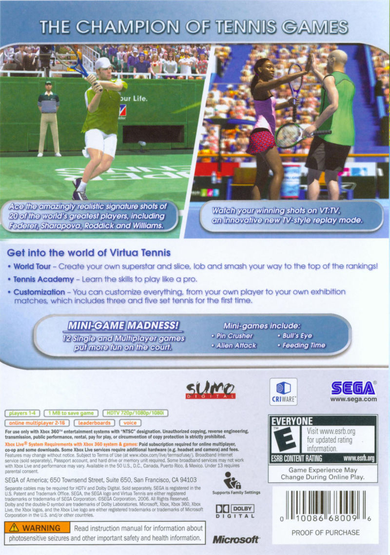 Virtua Tennis 3 - Xbox 360