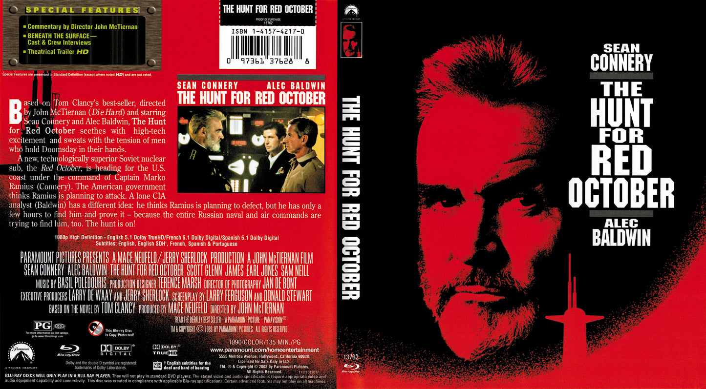 Hunt For Red October - Blu-ray Action/Adventure 1990 PG
