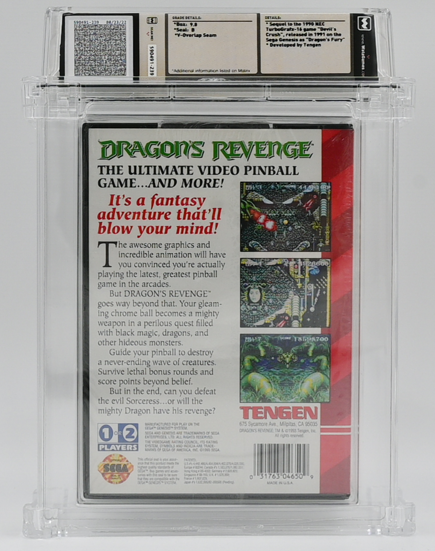 Dragon's Revenge SEGA GENESIS 9.8 B - NEBRASKA COLLECTION