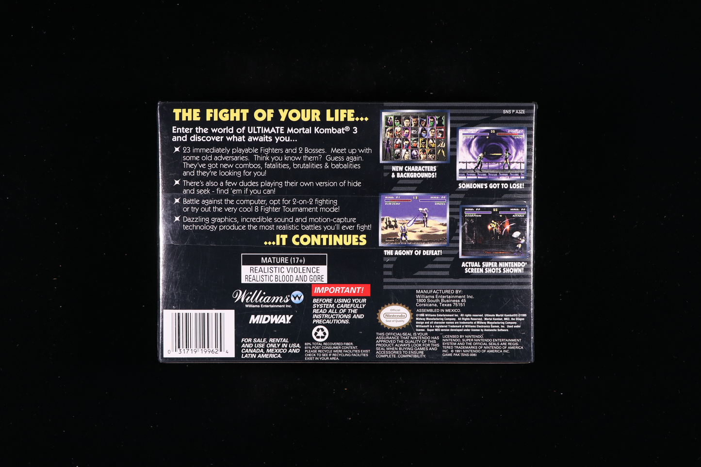 Ultimate Mortal Kombat 3 SNES 9.6 A+ - NEBRASKA COLLECTION